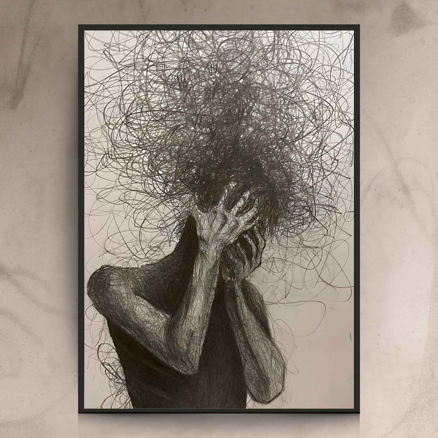 Chaotic Mind – Abstract Scribble Silhouette Wall Frame
