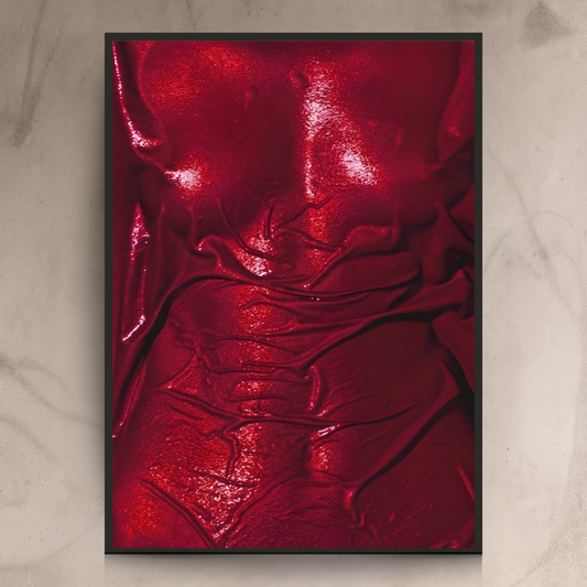 Crimson Silk – Abstract Red Texture Wall Frame