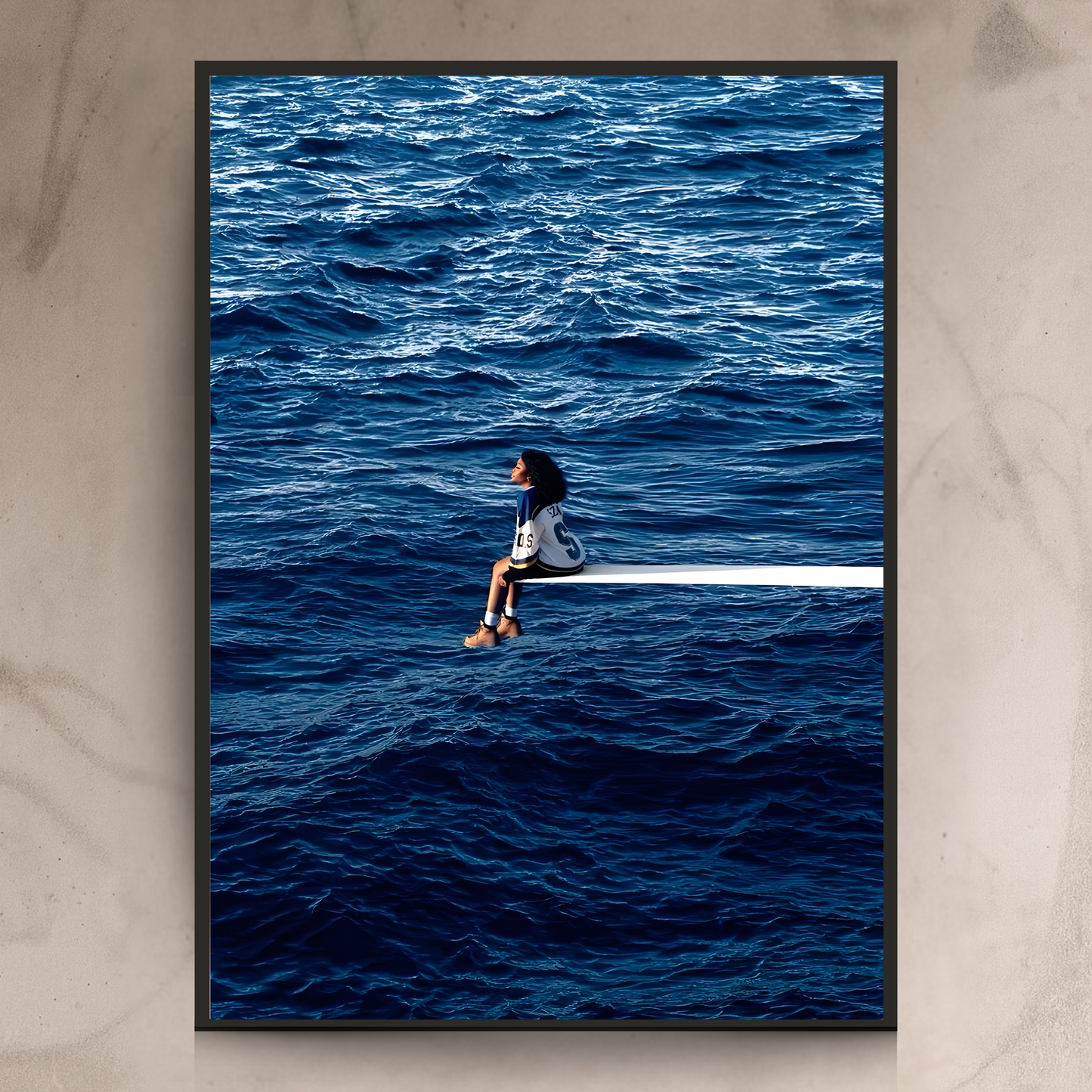 Ocean Solitude – Minimalist Blue Sea Wall Frame